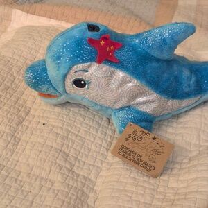 Sparkly Blue Plush Dolphin with Red Starfish Accent